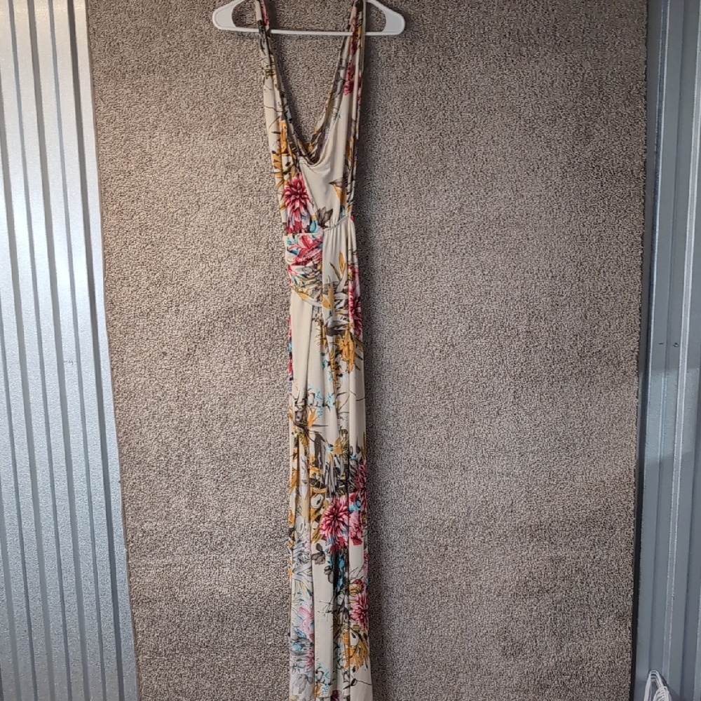 Fashion Nova Cream Floral Maxi Dress